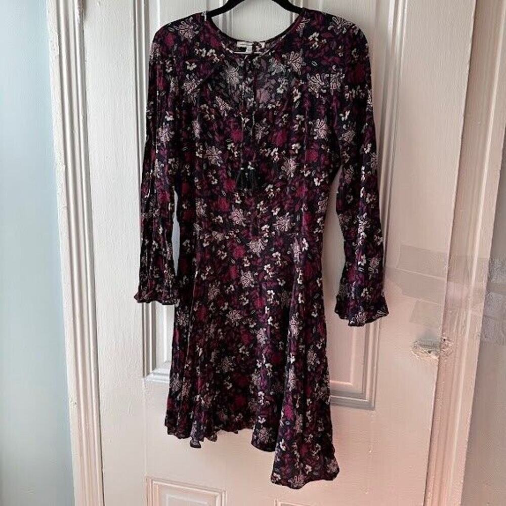 American Eagle Womens Medium Boho Floral Mini Dress Bell Sleeves Viscose
